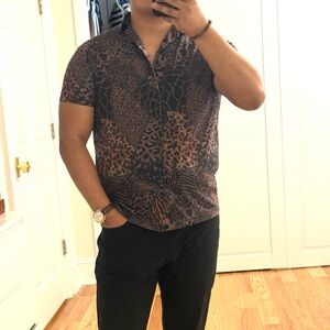 Zara Men's Brown Animal Print Casual Shirt